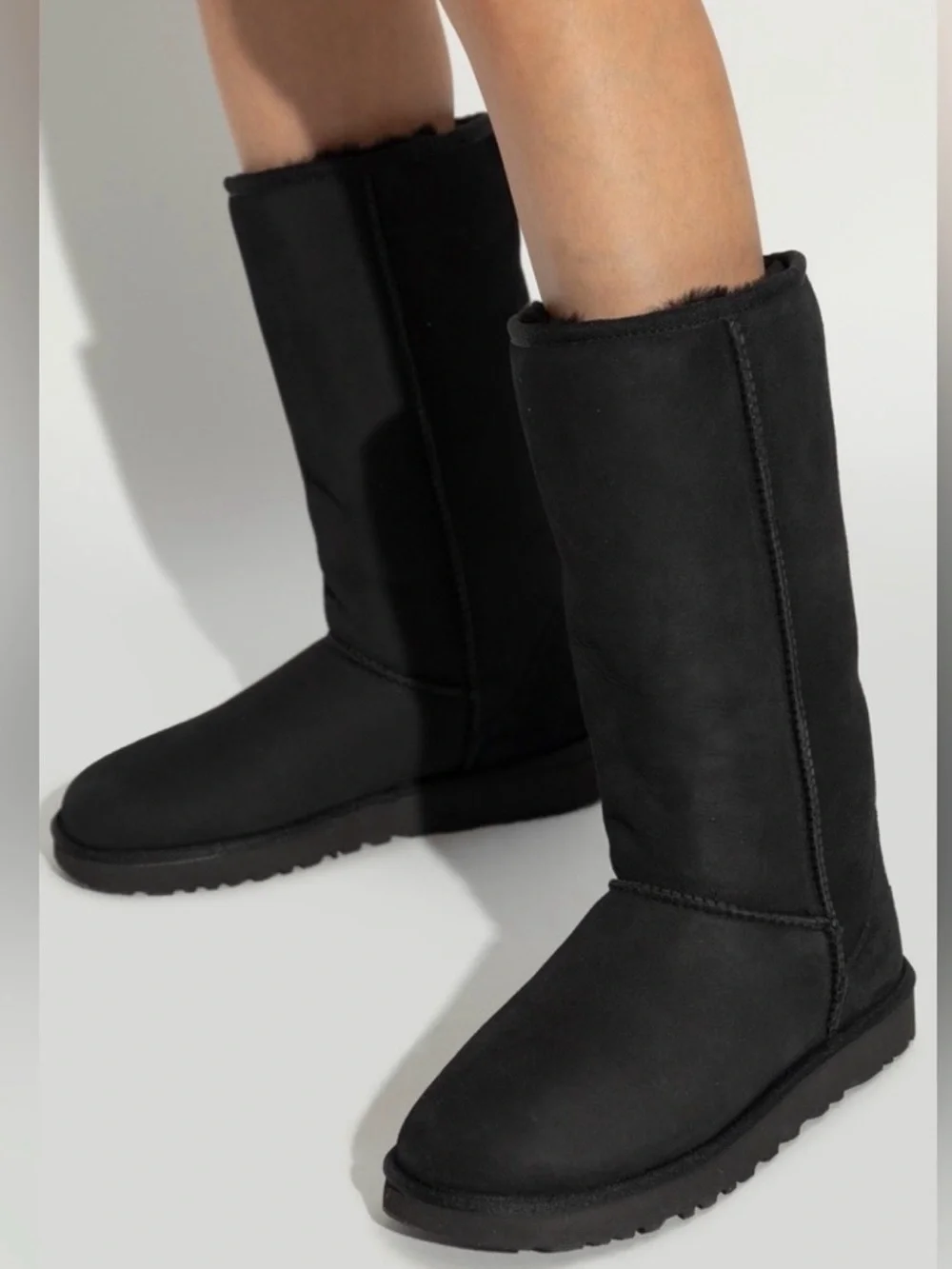 UGG Tall Black Suede Shearling Boot